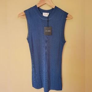 NWT ST. JOHN Steel Blue Sleeveless Knit Sweater sz. Medium